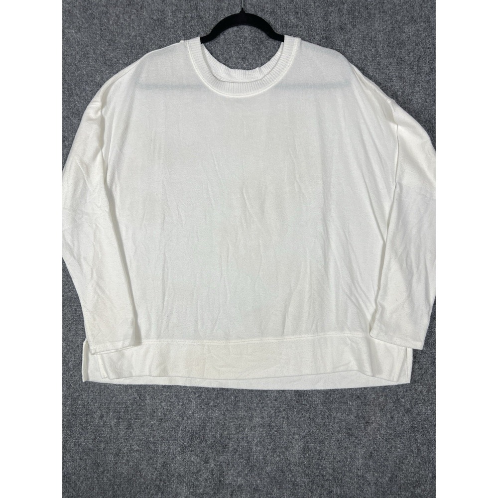 Lucky Brand Women's White Relaxed Knit Sweater XXL Crewneck Lightweight Pullover